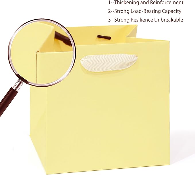 Beige Yellow Paper Gift Bag Small Square Bottom Kraft Carboard Paper Bags - Image 5