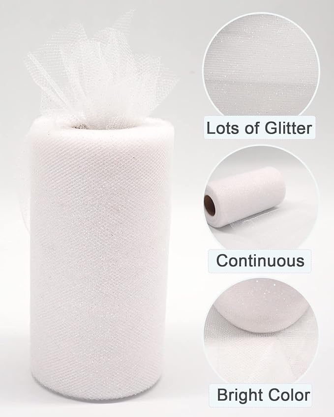 Glitter Tulle Fabric Rolls, 6 Inch 50 Yards Sparkling Spool Ribbon Sequin - Image 2