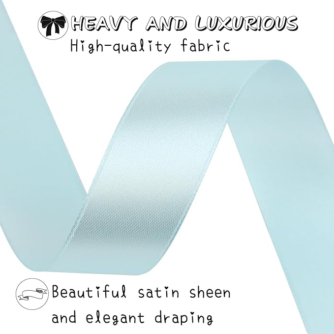 Light Blue Solid Satin Ribbon 1 Inch 50 Yards Solid Polyester Fabric Ribbon - Image 3