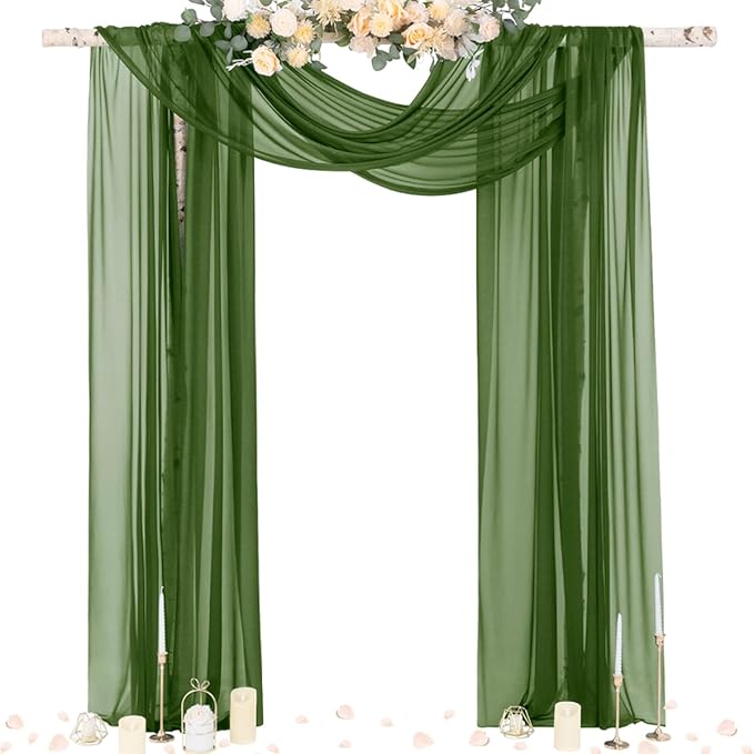 Socomi Olive Green Wedding Arch Draping Fabric 29" x 20Ft 1 Panel Sheer Outdoor by Socomi