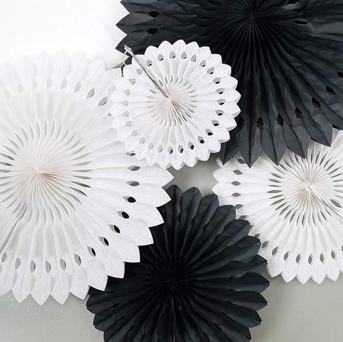 Cheerland Black White Party Decorations Hanging Paper Fans Garland Kit Gothic - Image 3