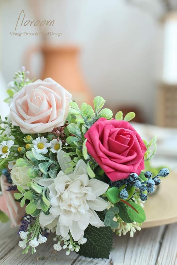 Floroom Artificial Flowers 50pcs Real Looking Fuchsia Foam Fake Roses - Image 4