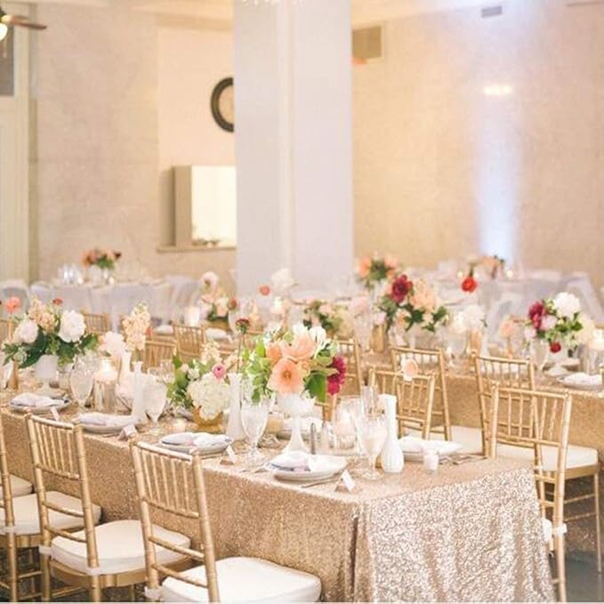 QueenDream Sequin Tablecloth 90"x132" Champagne Blush Party Tablecloth - Image 3