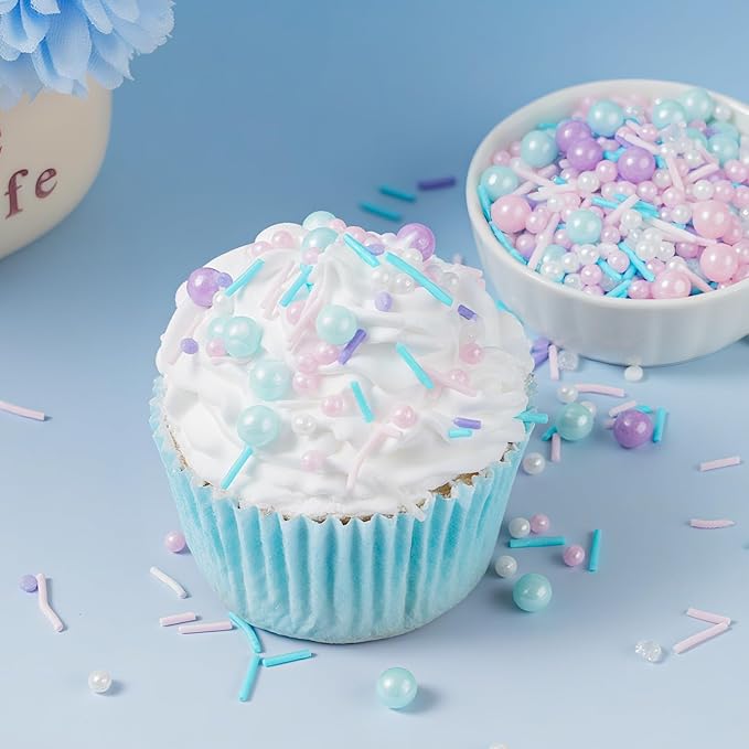Pastel Sprinkles for Cake Decorating, 7oz Pink Purple Blue White Pearl Confetti - Image 6