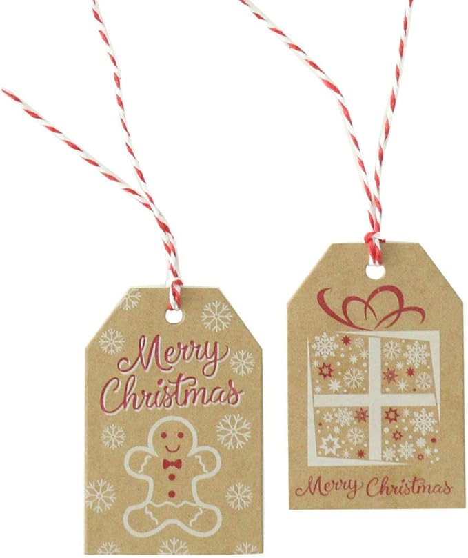 100 Pack Brown Kraft Paper Christmas Gift Tags， Xmas Brown Kraft Gift Tags - Image 7