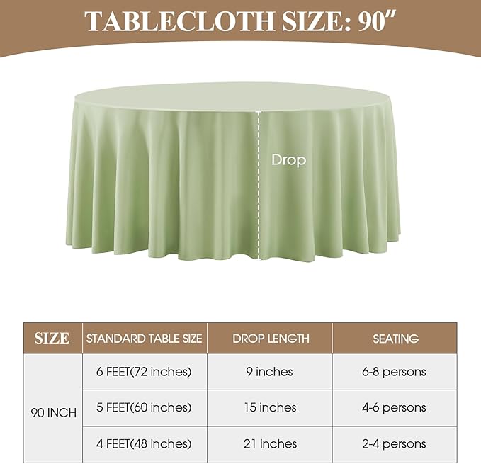 Round Tablecloth 2 Pack 90 Inch Sage Green Tablecloths Washable Decorative - Image 6