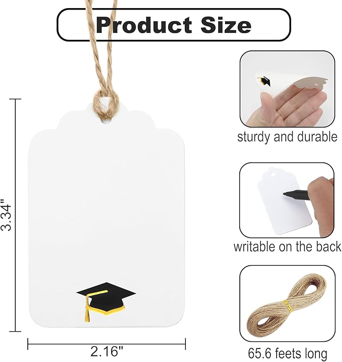 100Pcs Blank Gift Tags with String Foil Black Gold Grad Cap Large Paper Gift - Image 3