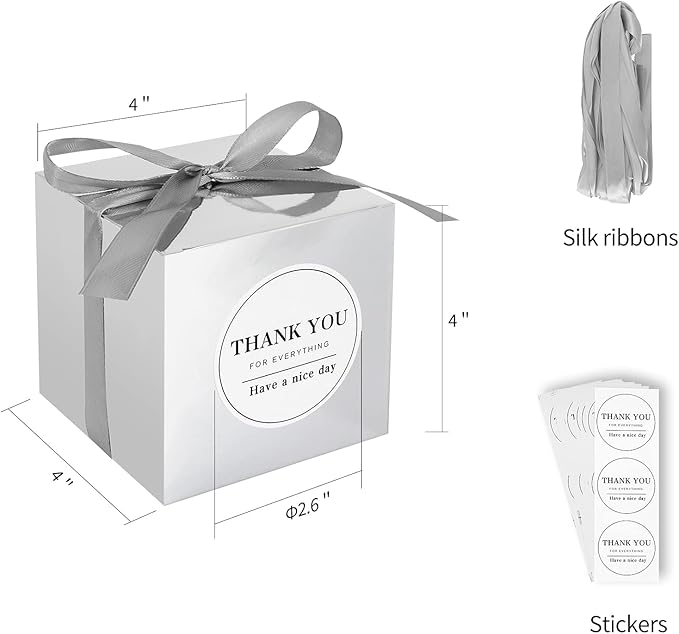COTOPHER Small Gift Boxes 100 Pack 4x4x4 inches Silver Gift Boxes - Image 4