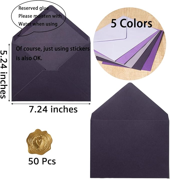 50 Pack Colored A7 Invitation Envelopes 5x7 - Image 2