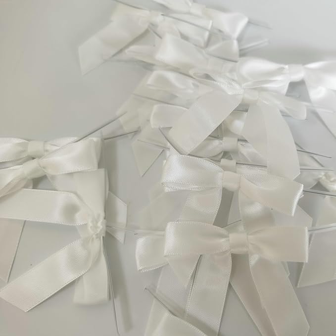 50pcs 2-1/2" White Satin Ribbon Bows - Image 9