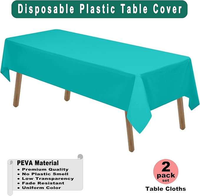 Aqua Blue Plastic Tablecloths 2 Pack Disposable Table Covers 54 x 108 Inch. - Image 2