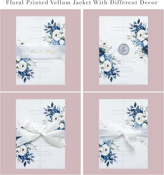 PONATIA 50PCS Vellum Jackets for 5x7 Invitation Cards- 135GSM Dusty Blue - Image 4