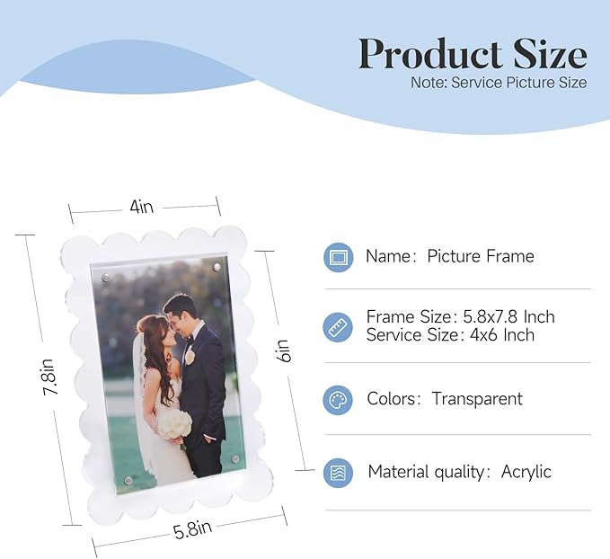Cuspin 2 Pack 4x6 Acrylic Frame, Scalloped Picture Frame Clear Magnetic Acrylic - Image 4