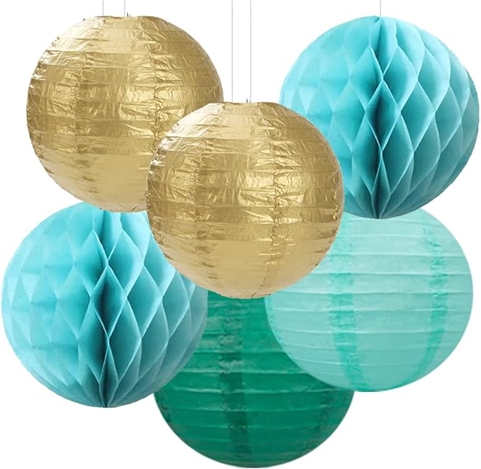 Sage-Green Teal-Blue Party-Decorations Streamers Lanterns - Image 5