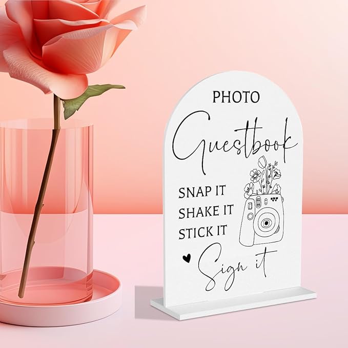 Guest Book Wedding Reception, Wedding Signs White Acrylic Table Sign - Image 2