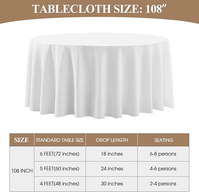 Round Tablecloth 6 Pack 108 Inch White Tablecloths Washable Decorative Linen - Image 6