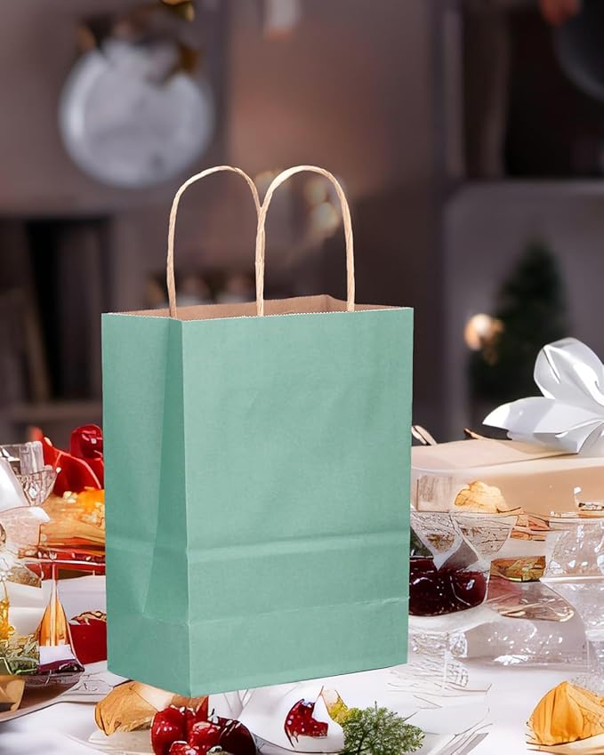 qiqee 50-Packs Kraft Light Blue Paper Gift Bags - Image 5