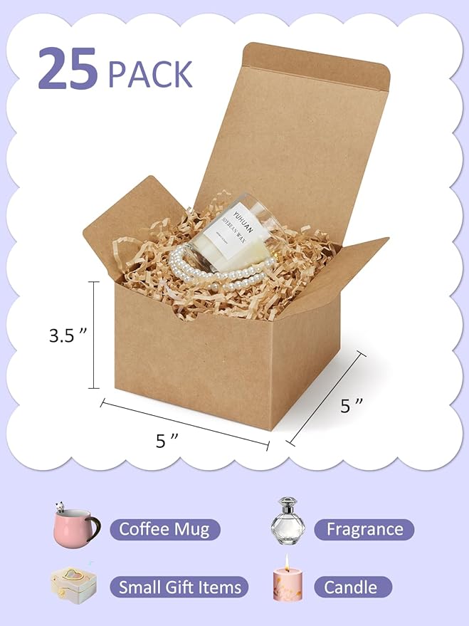 Eupako Brown Gift Boxes 5x5x3.5 25 Pack Kraft Paper Gift Boxes - Image 2