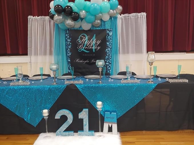 ShinyBeauty Sequin Tablecloth 72x72-Inch Turquoise Square Sequin Table Cover - Image 4