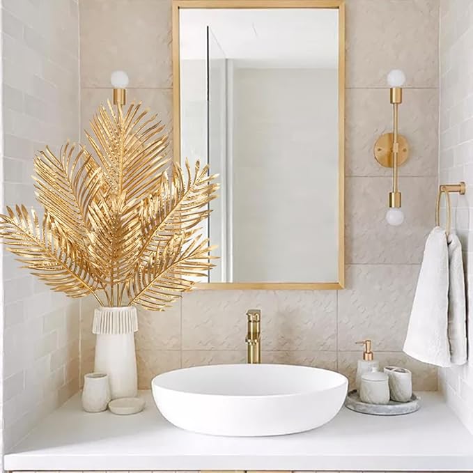 DILATATA Large Faux Gold Palm Leaves – Artificial Tropical Areca Palm Fronds - Image 3