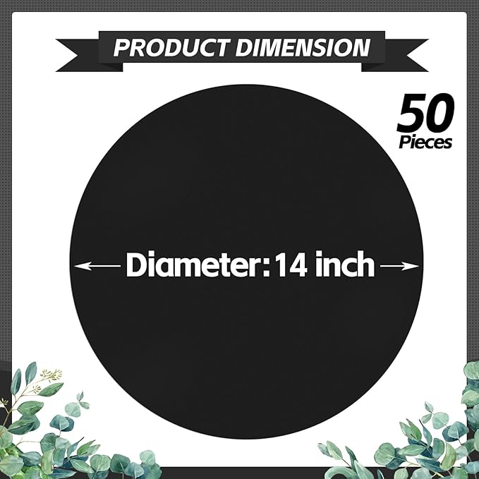 50 Black Paper Place Mats Black Round Disposable Table Mats Decorative Placemats - Image 2