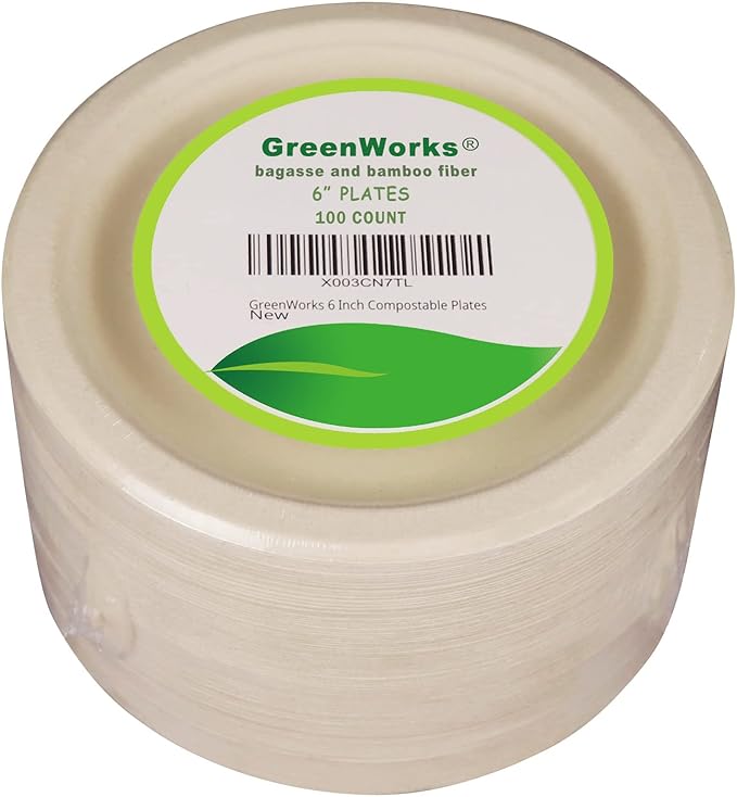GreenWorks 100 Count 6“ Small Compostable Dessert Plates, Heavy-duty Unbleached - Image 5