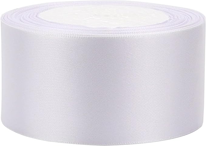 White Solid Satin Ribbon 2 Inch 25 Yards Solid Polyester Fabric Ribbon - Image 5