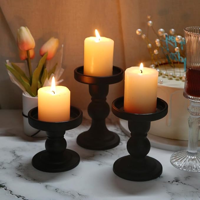 3-Piece Set of Black Glass Candlestick, Crystal Candlestick Holder Holder and - Image 5