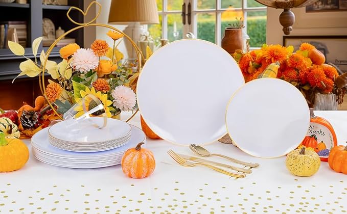 Festiva 176Pcs White and Gold Plastic Plates - Image 9