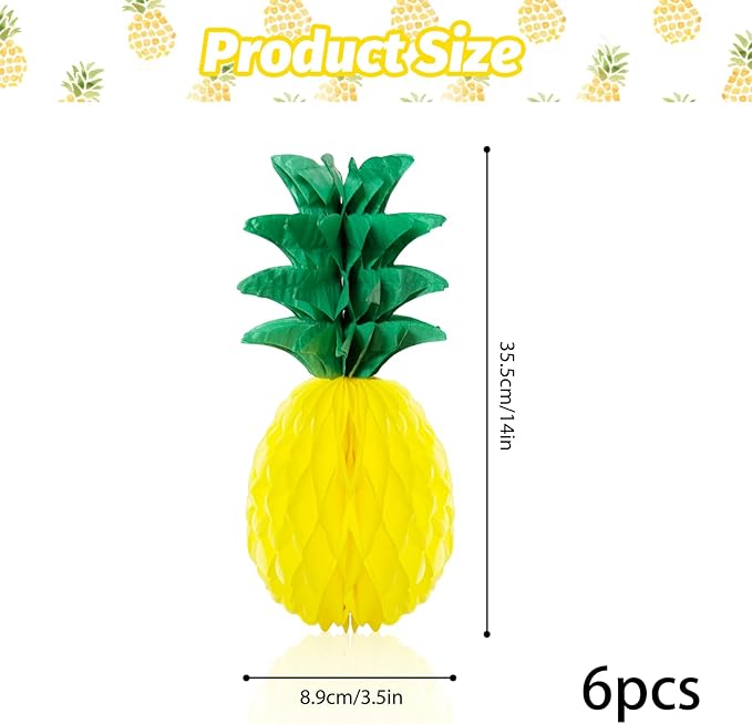 6 Pack 14 Inch Pineapple Honeycomb Decorations, Standing Tissue Paper - Image 2
