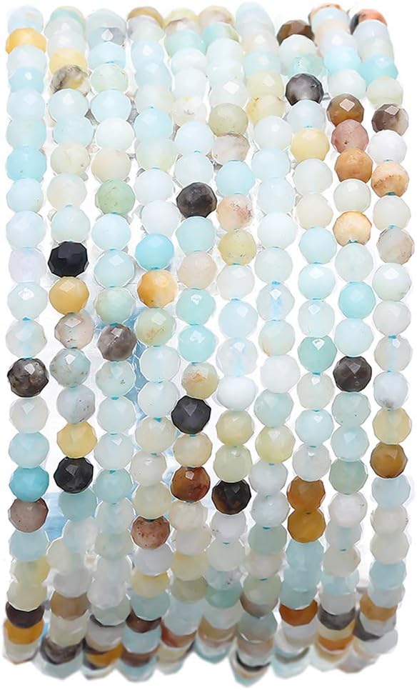 Faceted Natural Amazonite Stone Round Loose Semi Gemstone Beads by Beadia