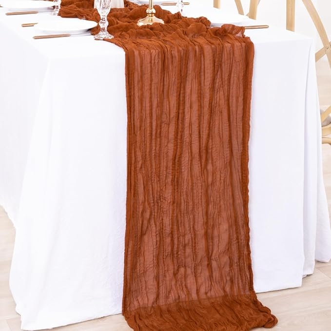 MLMW 6 Pack Fall Thanksgiving Table Runner Cheesecloth Autumn Harvest Rust - Image 4