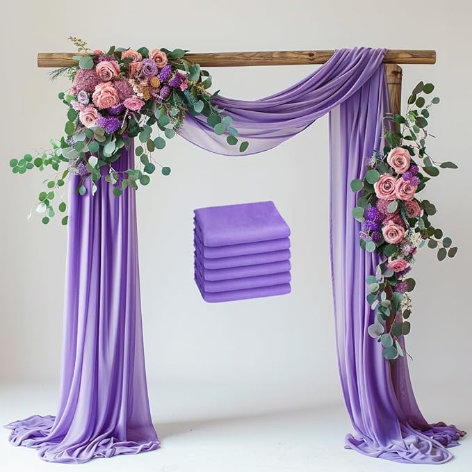 Wedding Arch Draping Fabric 6 Panels 28.7" x 20FT Lavender Purple Sheer Chiffon by Xiomot