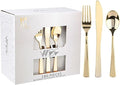 WDF 180 Pieces Disposable Plastic Gold Silverware Cutlery by WDF