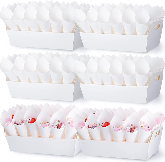 6 Set Wedding Confetti Cone Holder Box Each Includes 30 Pieces of Cone Papers by Fuutreo