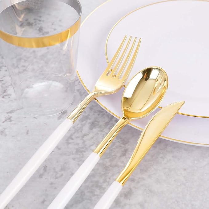 Supernal 350pcs Gold Plastic Dinnerware Set - Image 3