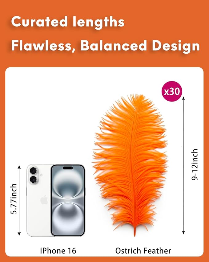 NEWONG 30pcs Orange Ostrich Feathers Natural Bulk 9-12in（23-30cm） Vase Craft - Image 2