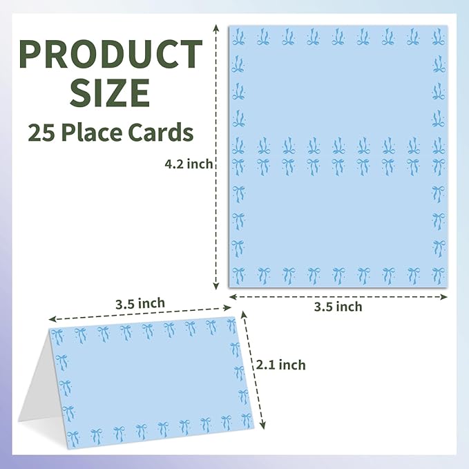 25 Bow Place Cards for Table Seating, Tent Cards for Birthday Bridal Shower - Image 2