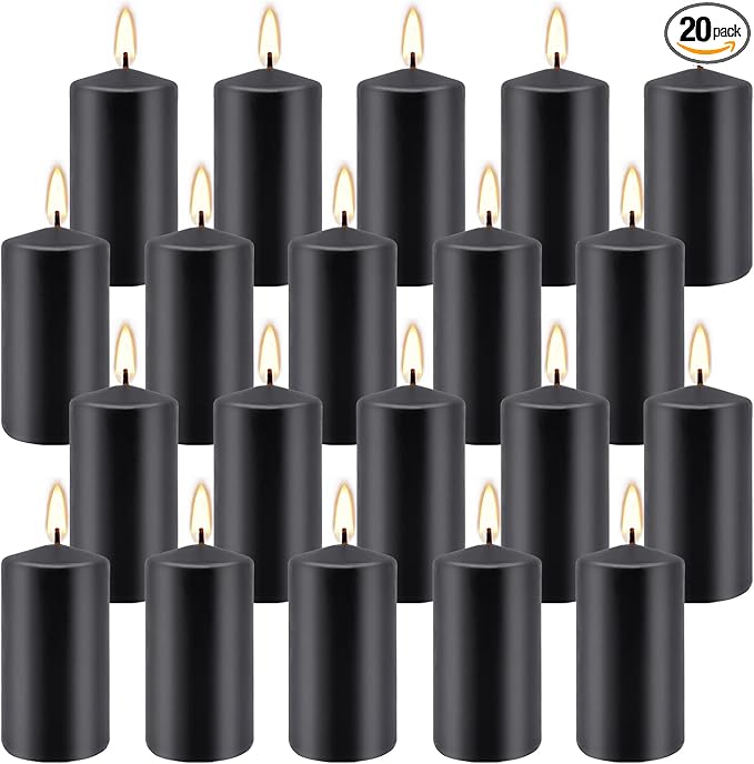 Set of 20 | 2-Inch Wide x 4-Inch Tall Black Pillar Candles by Grcdoyvl