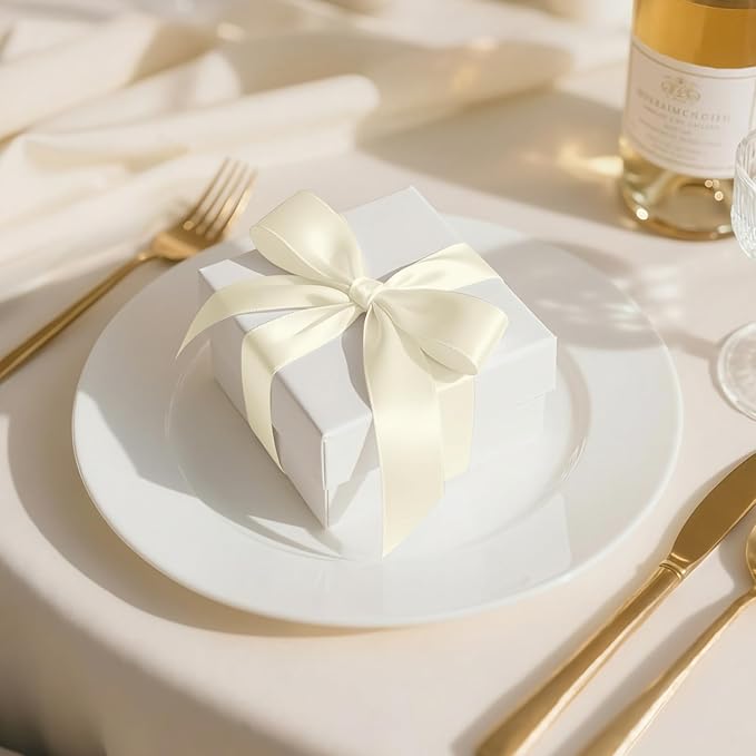 KMER LIFE 1 inch x 25 Yards Double Faced Polyester Ivory Satin Ribbon - Image 3