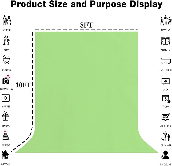 Large Screen Backdrop 10x10FT Light Green Background Cloth Photo Studio - Image 3