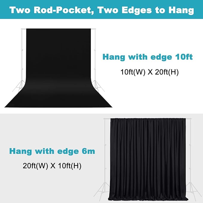 10X20ft Black Photo Backdrops for Photography, LCUIRC Two Rod Pocket Backdrops - Image 3