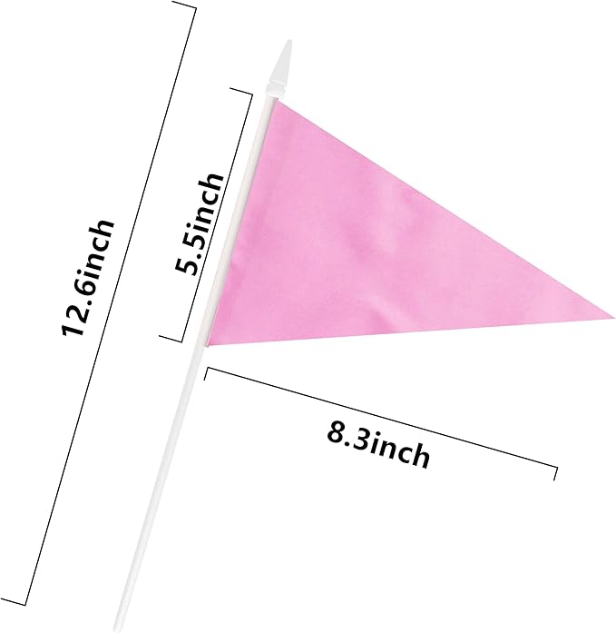 12 Pack Pink Pennant Flags Small Mini Hand Held Solid Color Pennant On Sticks - Image 6