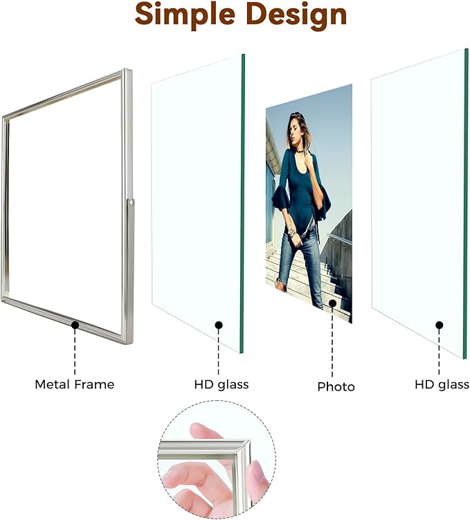 Silver Floating Frame, For Picture 7x9, Tabletop Shelf Photo Frame, Classy Gift - Image 5