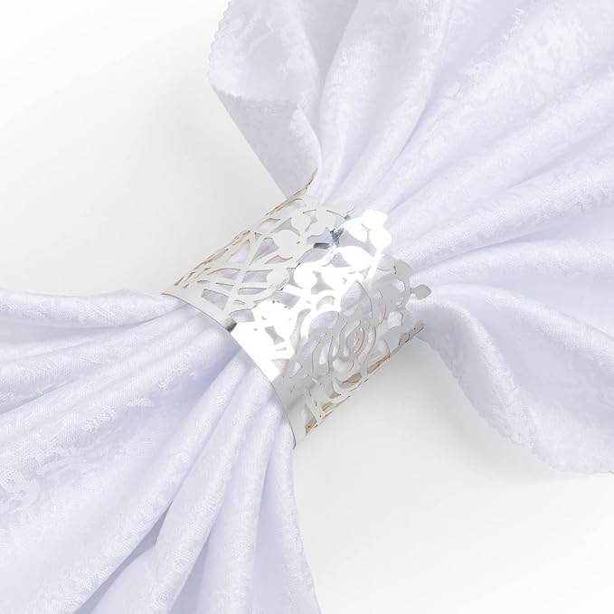 100pcs Disposable Rose Flower Paper Napkin Rings Laser Cut Foil Paper Napkin by NPKRRSK