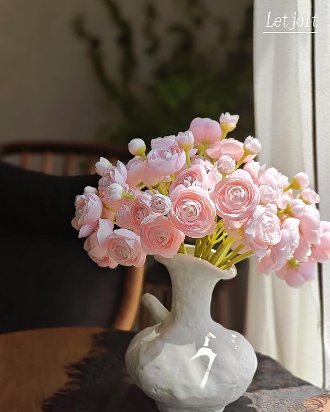 Letjolt Ranunculus Artificial Flower Pink Silk Flowers Faux DIY Bouquet - Image 6