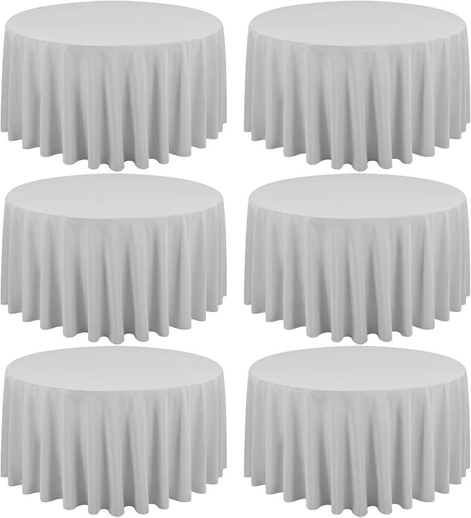6 Pack Light Grey Round Tablecloths by REWOMC