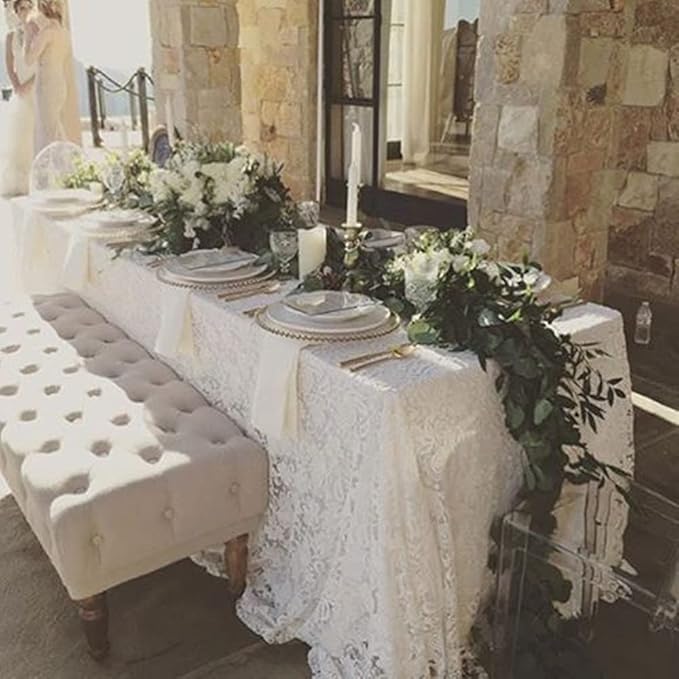 LuoluoHouse White Lace Tablecloth 6pcs Table Fabric 60x120 Inch - Image 4