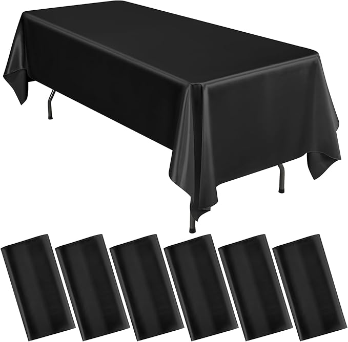 6 Packs Satin Tablecloth 57 x 108 Inch Black Rectangular Table Cloth Silk by Lumaycens
