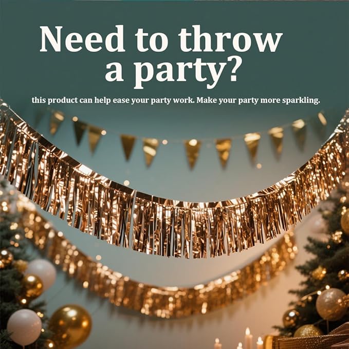 6 Pack Black Total 60 Feet Foil Fringe Garland Metallic Tinsel Banner Wall - Image 4